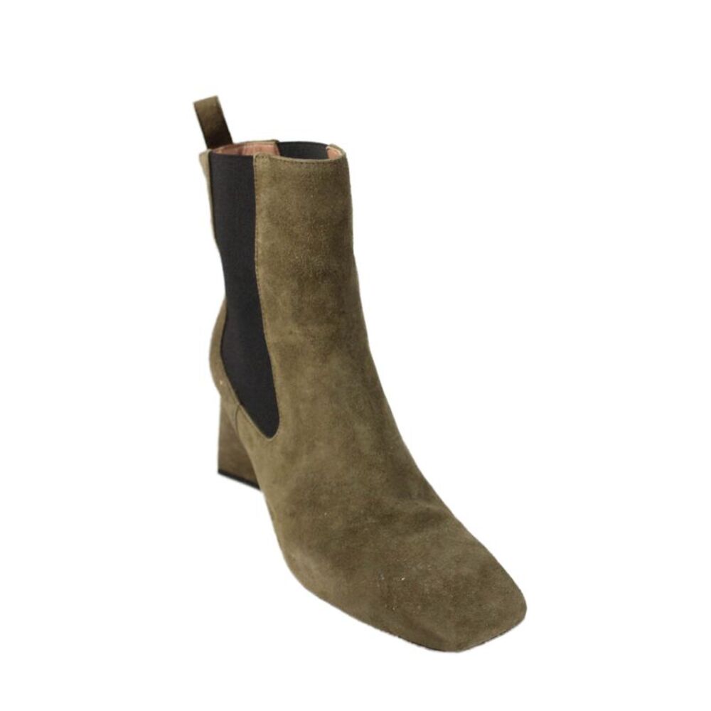 Pollini Women's Suede Block Heel Pull-On Ankle Boots Green Size 9